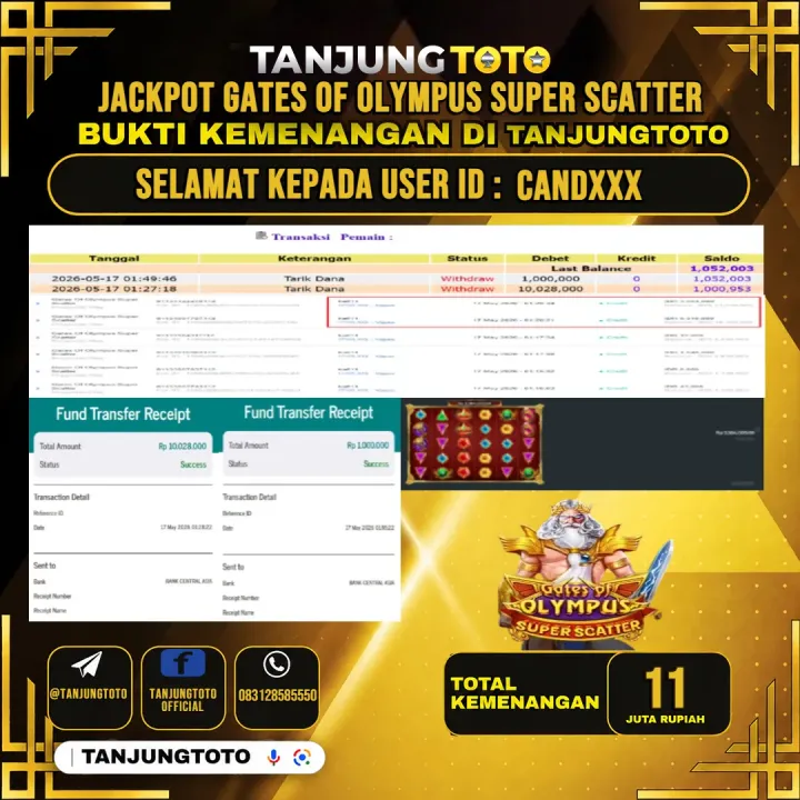 TANJUNGTOTO JACKPOT SLOT GATES OF OLYMPUS SUPER SCATTER Rp11,000,000 - LUNAS USER ID : CAND***
