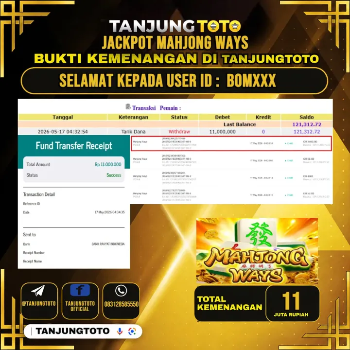 TANJUNGTOTO JACKPOT SLOT MAHJONG WAYS  Rp11,000,000 - LUNAS USER ID : BOM***